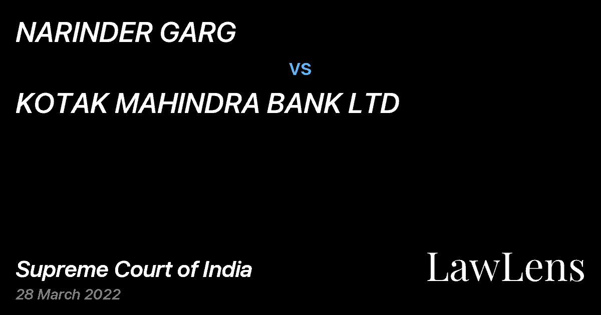Preview image for NARINDER GARG vs. KOTAK MAHINDRA BANK LTD