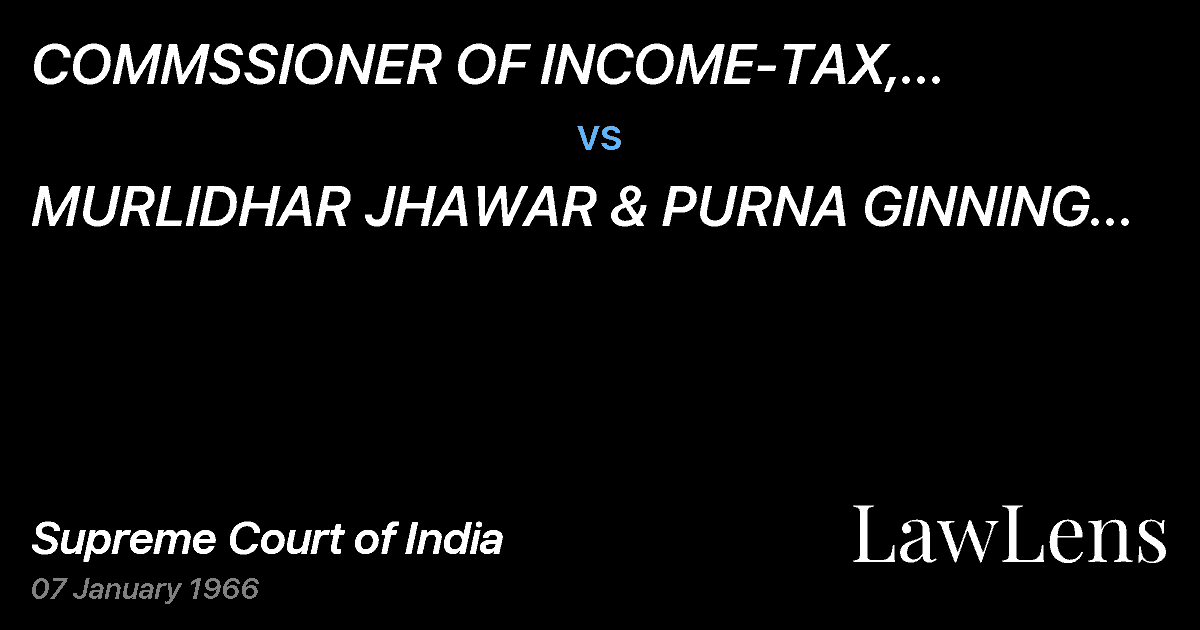 Preview image for COMMSSIONER OF INCOME-TAX, BOMBAY,SOUTH POONA vs. MURLIDHAR JHAWAR & PURNA GINNING ANDPRESSING FACTORY, DHAR