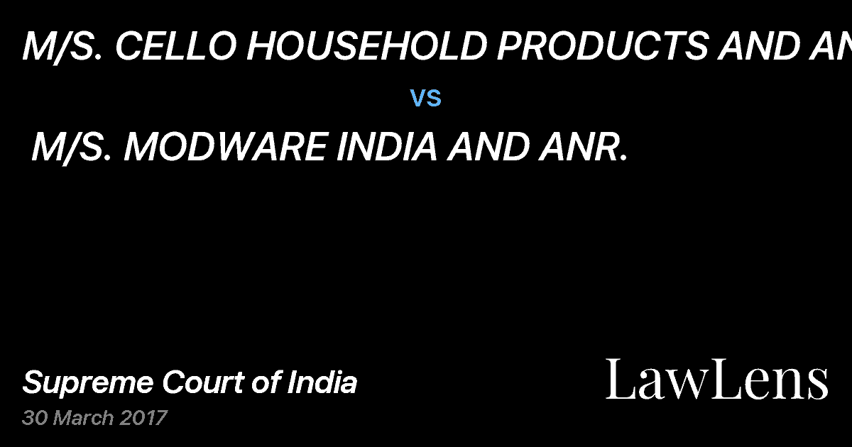 Preview image for M/S. CELLO HOUSEHOLD PRODUCTS AND ANR. vs. M/S. MODWARE INDIA AND ANR.