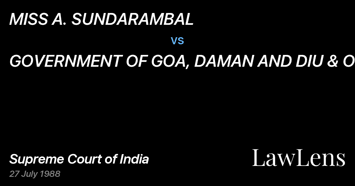 Preview image for MISS A. SUNDARAMBAL vs. GOVERNMENT OF GOA, DAMAN AND DIU & ORS.