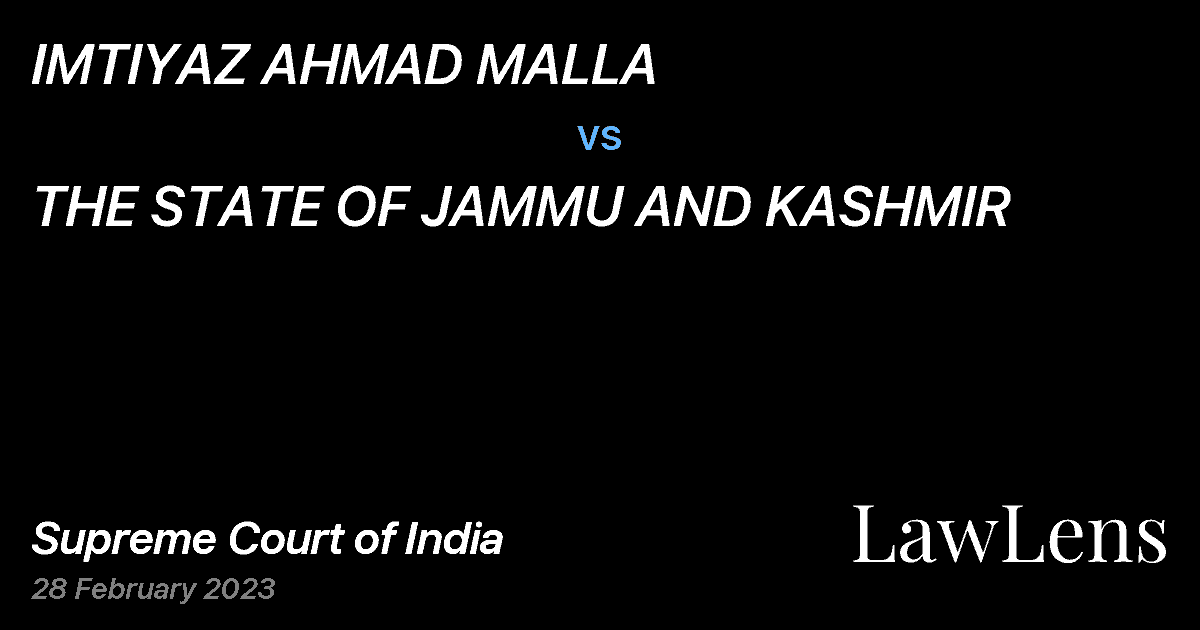 Preview image for IMTIYAZ AHMAD MALLA vs. THE STATE OF JAMMU AND KASHMIR