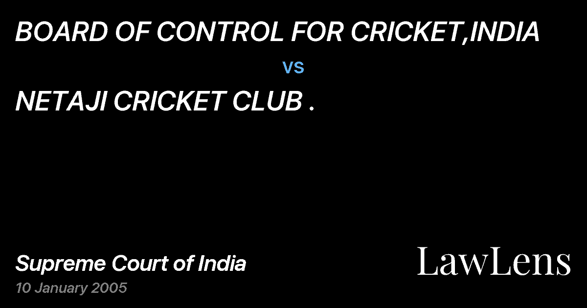 Preview image for BOARD OF CONTROL FOR CRICKET,INDIA vs. NETAJI CRICKET CLUB .