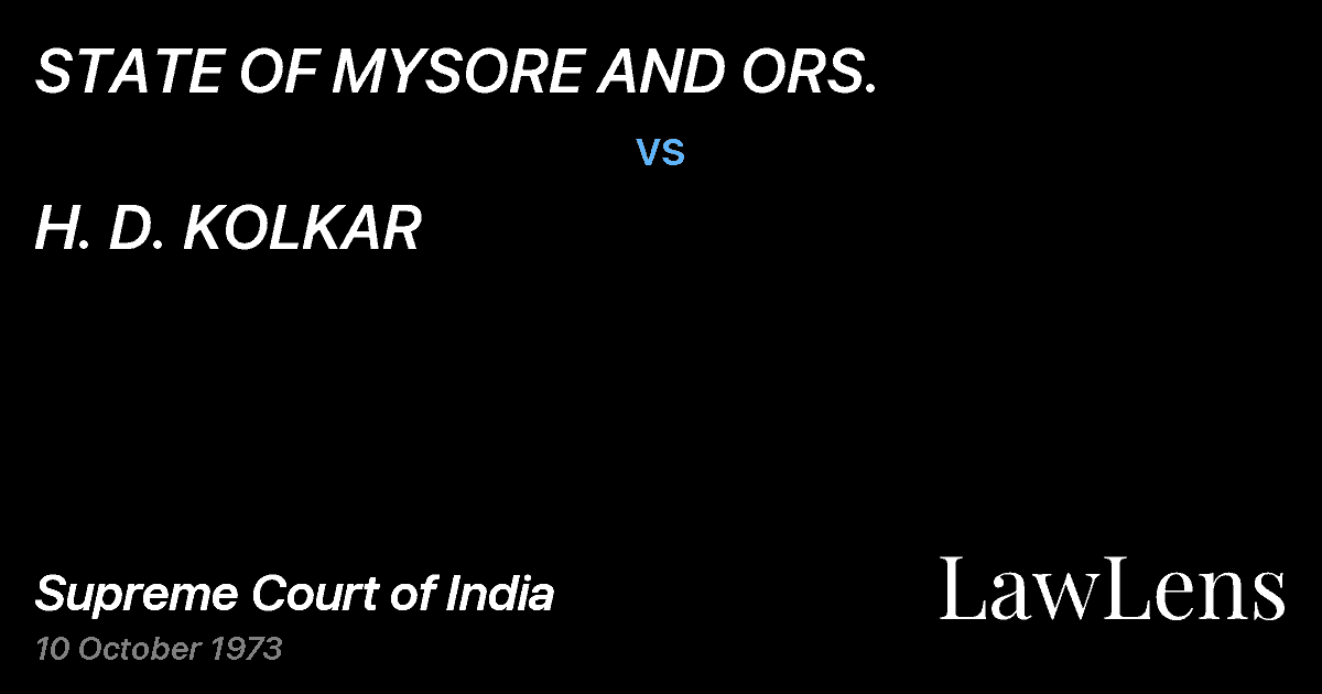 Preview image for STATE OF MYSORE AND ORS. vs. H. D. KOLKAR